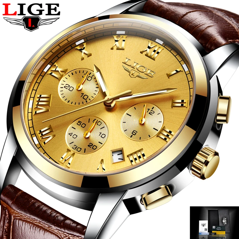 2017 LIGE Hommes sport Montres поверенный в жизнь кварцевый montre кожаный непроницаемый подарок