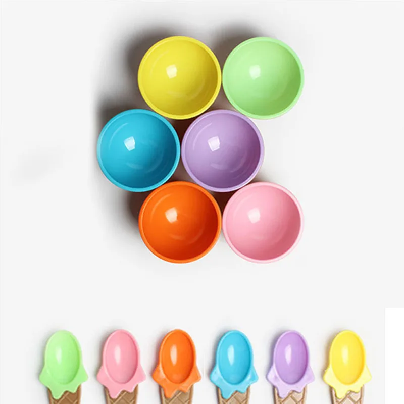 1 шт. цветная пластиковая миска для десерта с ложкой мороженого|plastic ice cream bowl|plastic