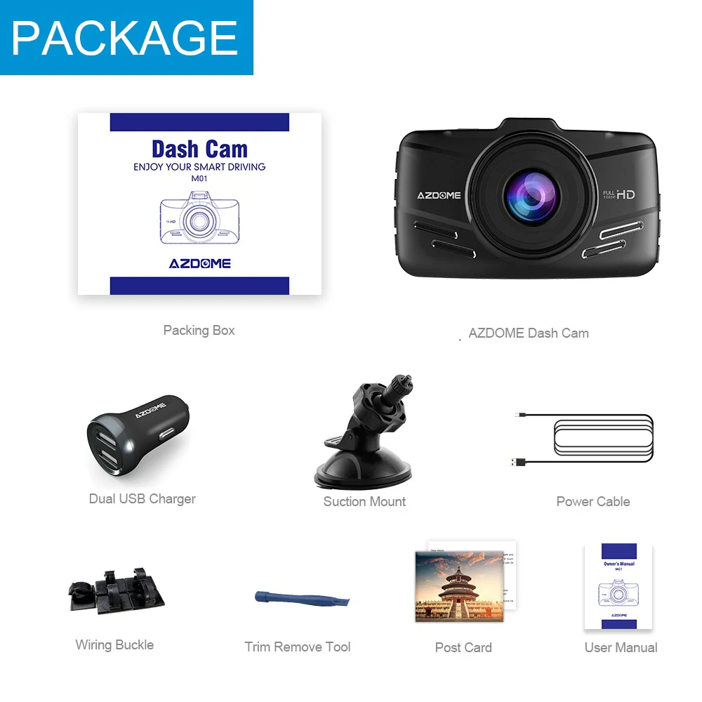PreSale AZDOME Mini Full HD1080P Dash Cam 3-Дюймов экран Автомобильный dvr рекордер камера видео Dashcam