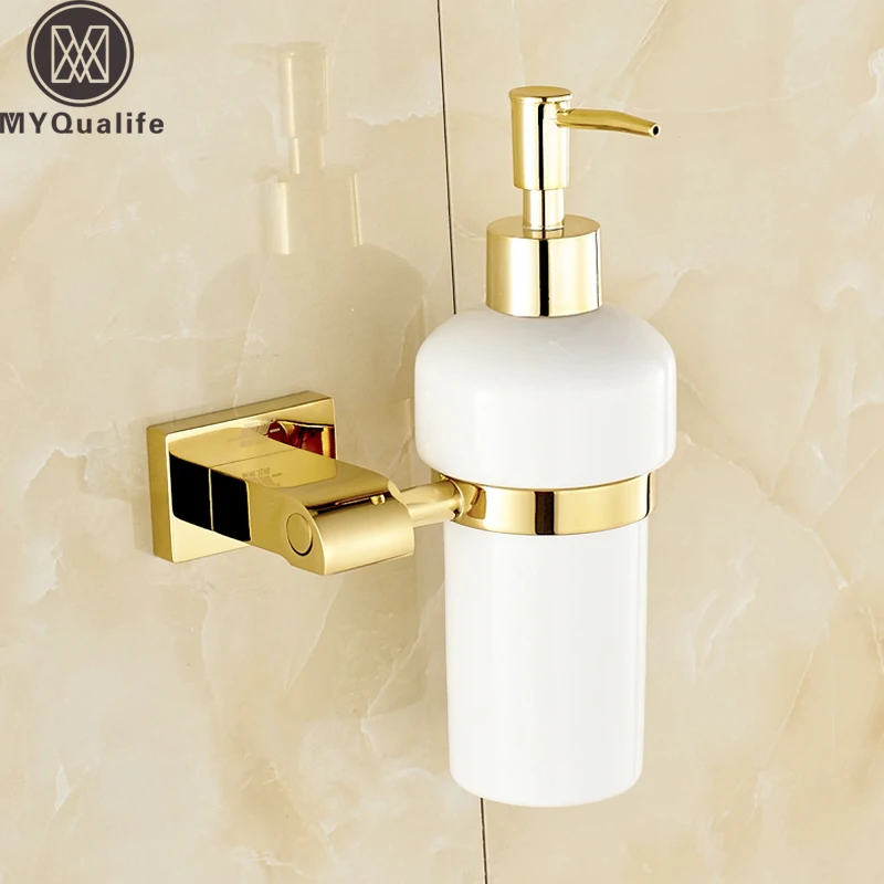 Настенный дозатор жидкого мыла с золотистой отделкой Керамический Диспенсер для