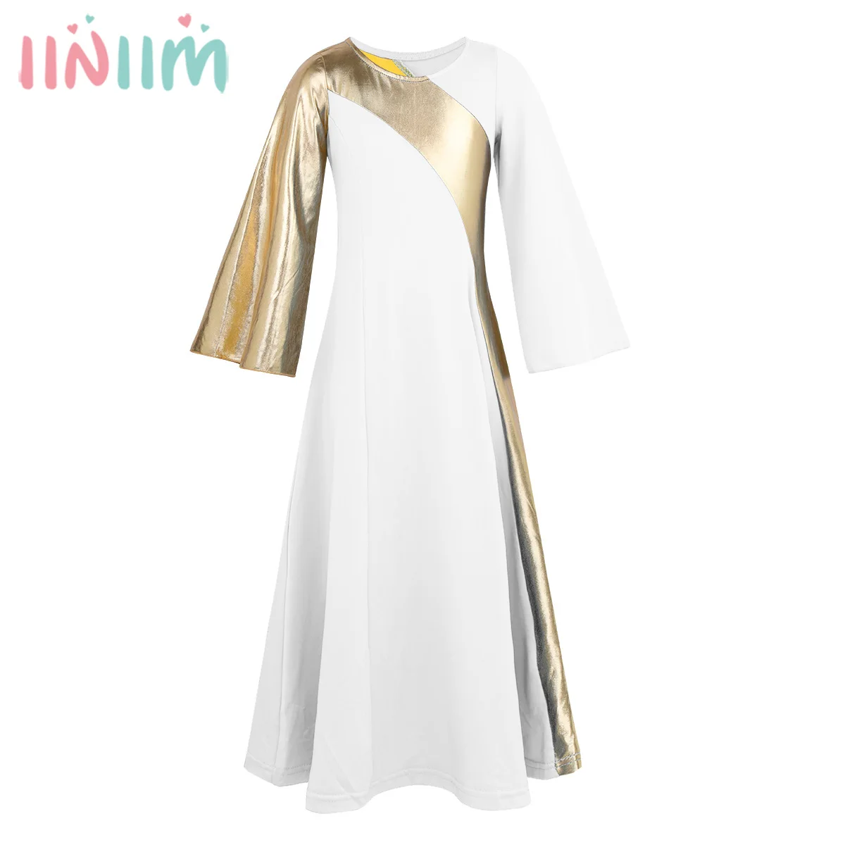 

Kids Girls Dress Ballerina Costumes Bell Sleeves Metallic Insert Robe Dress for Celebration Formal Dancing Party Dress