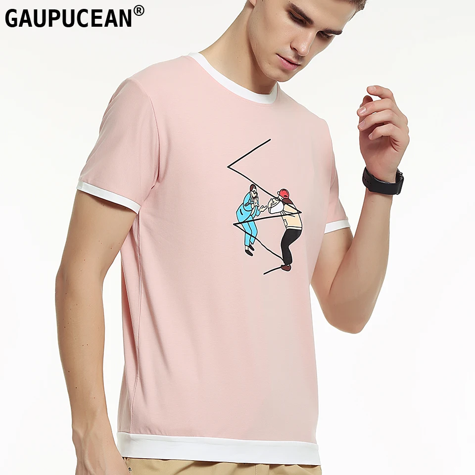 Мужская Студенческая футболка с круглым вырезом и рисунком из спандекса розовая