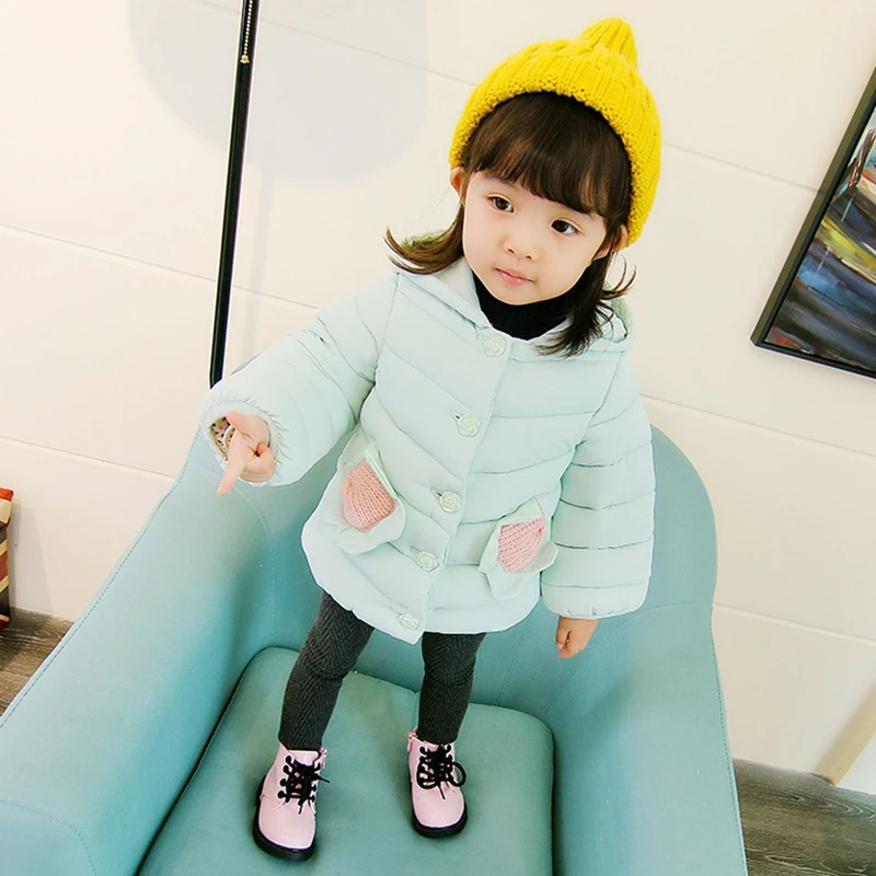 Baby girl Coat In Winter Leisure style Hat the tail flower Sunflower knit pocket cotton-padded jacket for Kids Children | Детская одежда