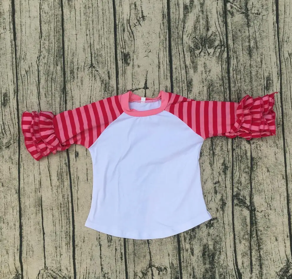 

Breathable Baby Casual Apparel Baby Long Sleeve Baby Girl Pink Red Stripe Icing Raglan Sleeve Shirt