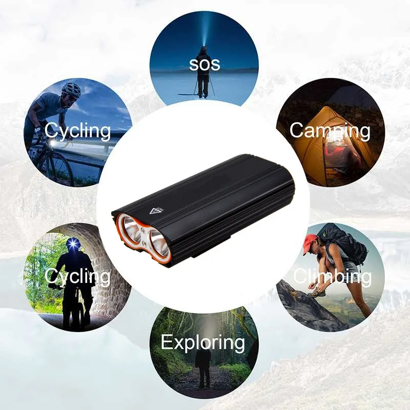 Велосипедный светодиодный USB Перезаряжаемый велосипедный фонарь 2000lm 2x XML T6