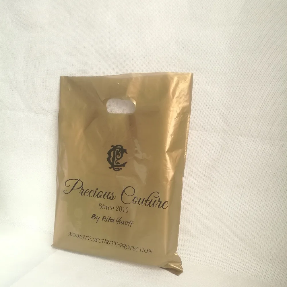 Оптовая продажа Золотой пластиковый пакет с ручкой дешевые полиэтиленовые