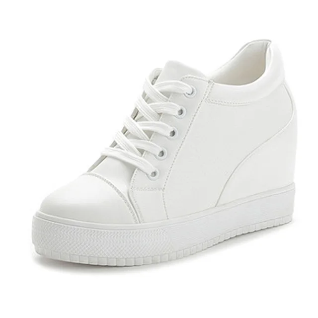 7cm leather white Весенне-летние кроссовки; женская обувь; белые туфли с вырезами и кружевом; Повседневная парусиновая обувь; обувь на скрытой платформе; tenis feminino - Цвет: 7cm leather white