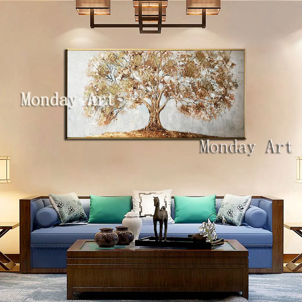 Новейший ручной работы золотой цветок дерево Толстая палитра нож картина