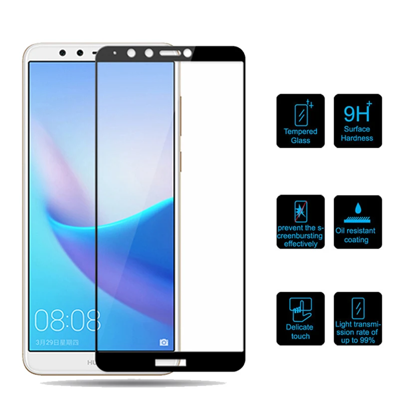 3D закаленное стекло для Huawei Y5 2018 полное покрытие защитное на prime Y6 Prime Y7 защита