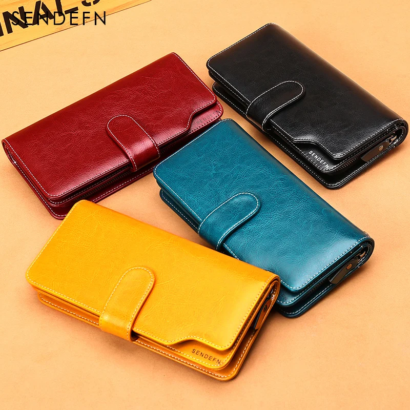

2020 new fashion long ladies wallet female split leather wallet ladies and women's wallet zipper phone bag 5201H black