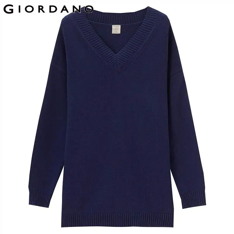 Giordano Women Pullover Sweater Ribbed V Neck Loose Cutting Long Sleeve Cuffs Pull Femme Stylish | Женская одежда