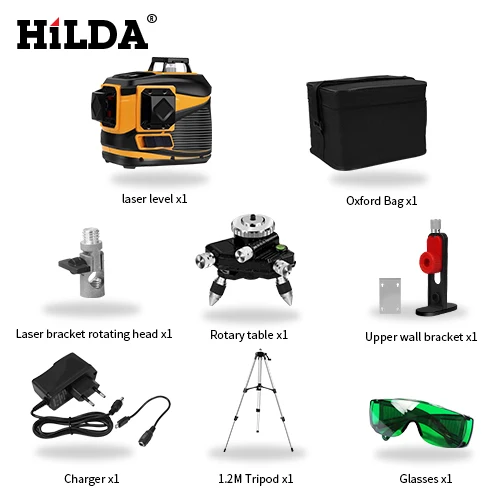 SET 4 HILDA 12 линий лазерный уровень 3D самонивелирующийся 360 горизонтальный и вертикальный крест супер мощный зеленый лазерный луч линии - Цвет: SET 4