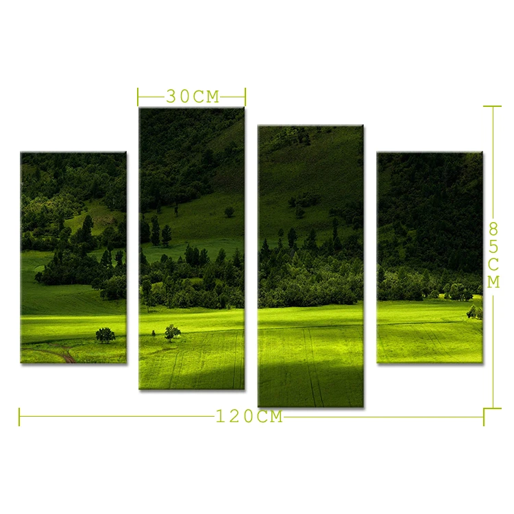 4 панели современная Печать зеленое дерево горная настенная живопись на холсте