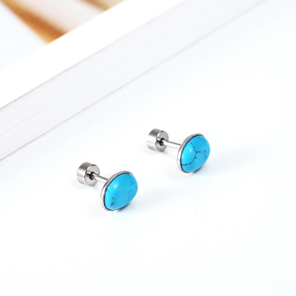 OUFEI Stud Earrings For Women Blue Fine Jewelry Accessories Stainless Steel Woman Vogue 2019 Charm Bohemian | Украшения и