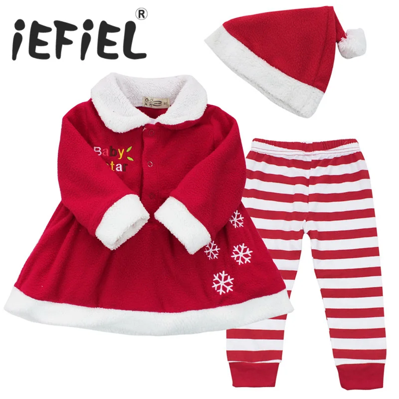 Зимнее рождественское Подарочное платье для новорожденных девочек топ + штаны в