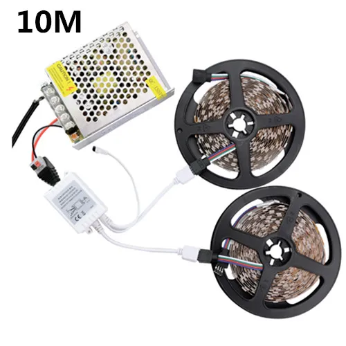 10M Set SMD 5050 гибкий Светодиодные ленты светильник RGB 5 м 10 м 15 м 60 Светодиодный s/M полоса лента светильник с 44-клавишным пультом управления Управление и Питание адаптер - Испускаемый цвет: 10M Set