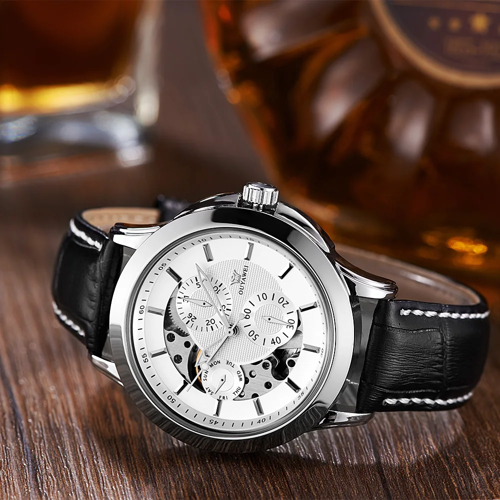 Часы наручные OUYAWEI Мужские механические брендовые аналоговые Роскошные с