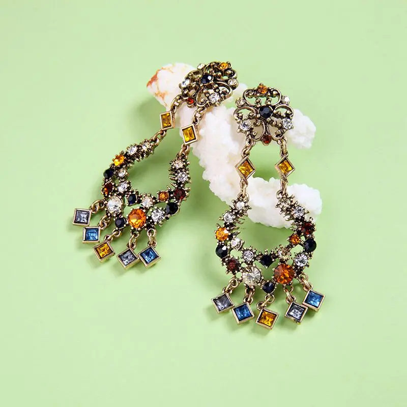 Новые разноцветные полые хрустальные серьги с цветами и кисточками для женщин в
