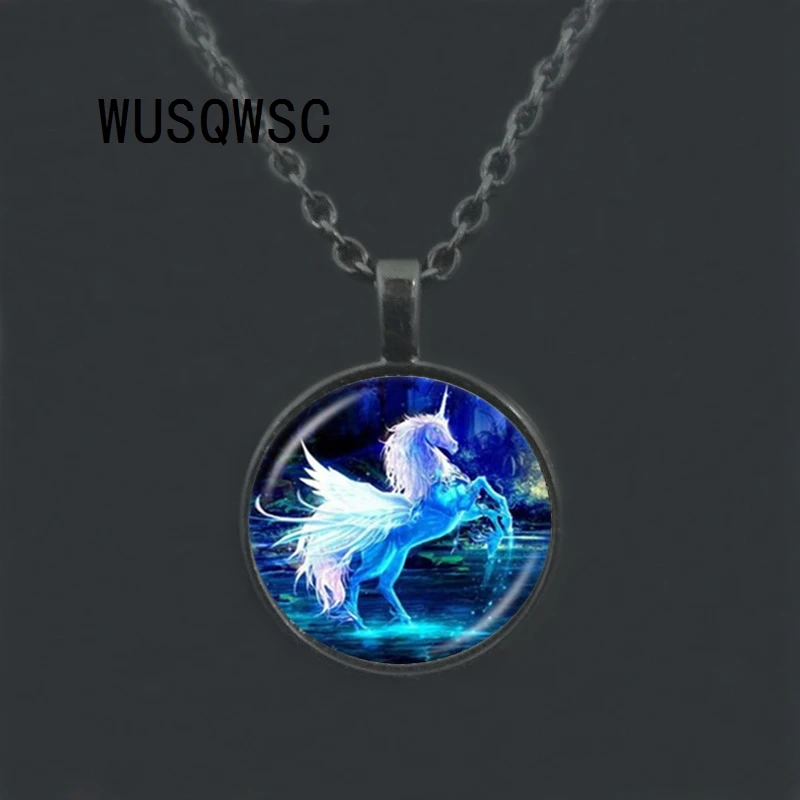 WUSQWSC лунный свет Единорог ожерелье с фото лошадь крыльями ювелирное изделие