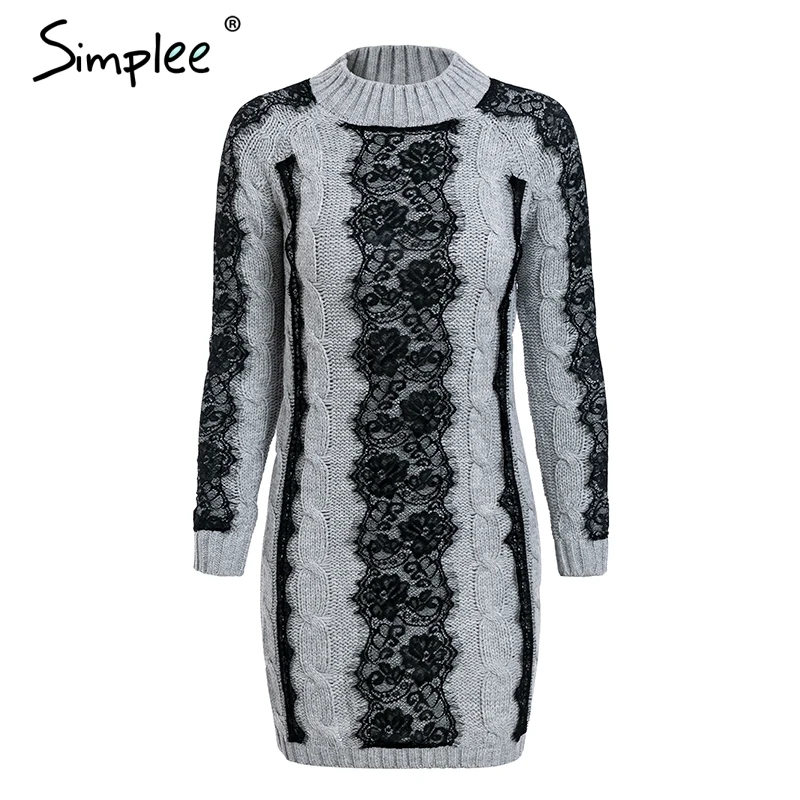 Женское платье Simplee на осень зиму с вязаными жгутами элегантное кружевное