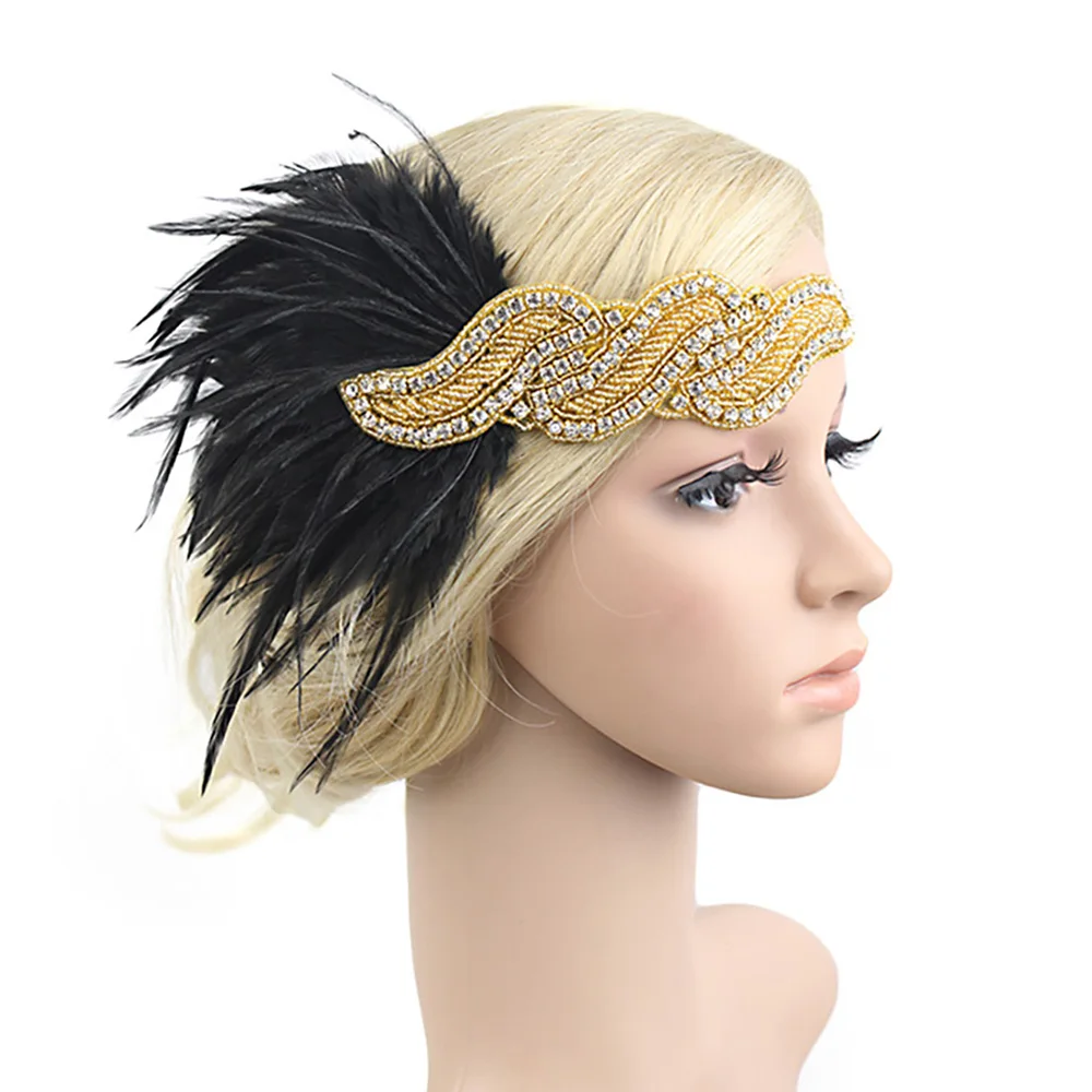 Повязка на голову с перьями 20 s Great Gatsby блестящая лента для волос аксессуары