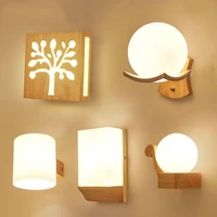 nordic wall wood light glass lampshade corridor balcony bedside led side wall lamps interior for home decor