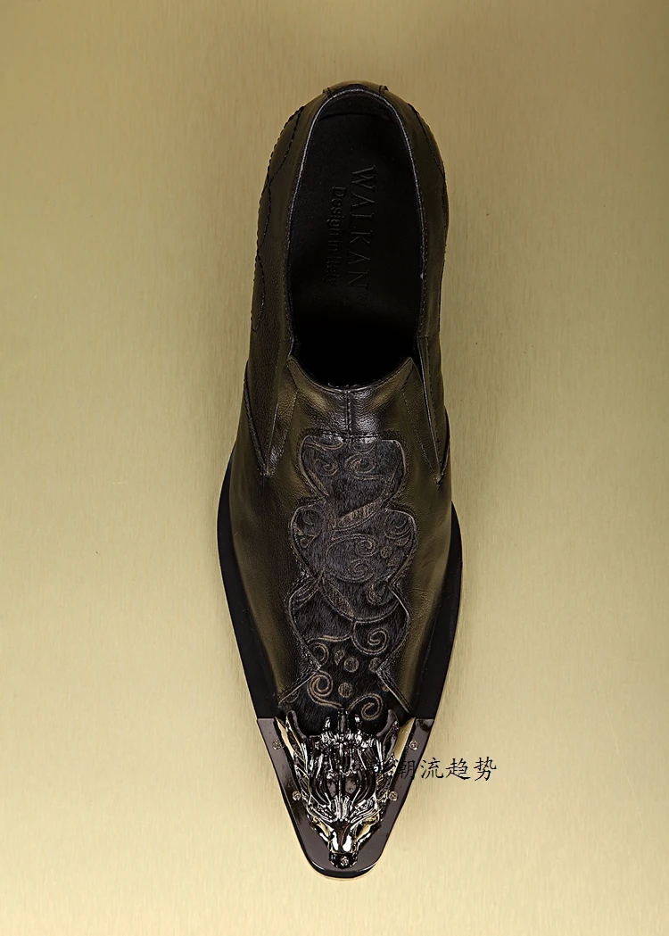 Официальная Мужская обувь из натуральной кожи черного цвета с принтом Мужские