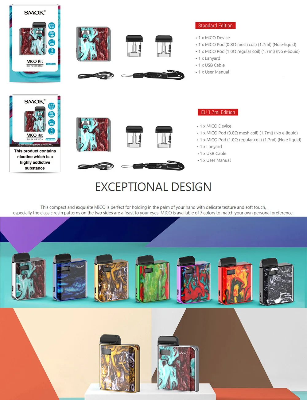Оригинальная электронная сигарета SMOK Mico комплект с аккумулятором 700 мАч pod mod MTL vape 1,7 мл Vape pod Somk mico Pod Vape