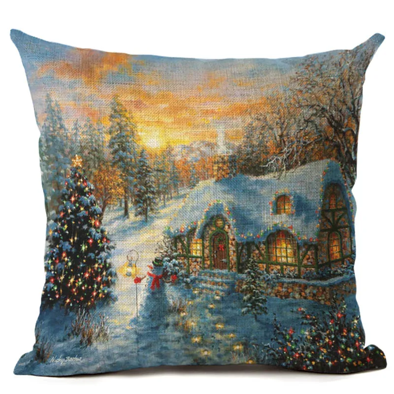 Рождественский подарок наволочка для подушки белый Снежный городок квадратное