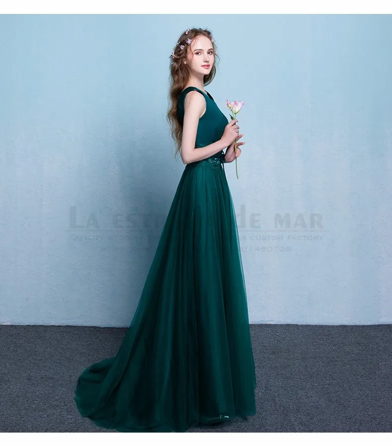 Vestido длинное платье для матери невесты Новое Тюлевое атласное сексуальное с v-образным вырезом ТРАПЕЦИЕВИДНОЕ темно-зеленое свадебное платье для гостей на заказ sukienki na wesele дешево