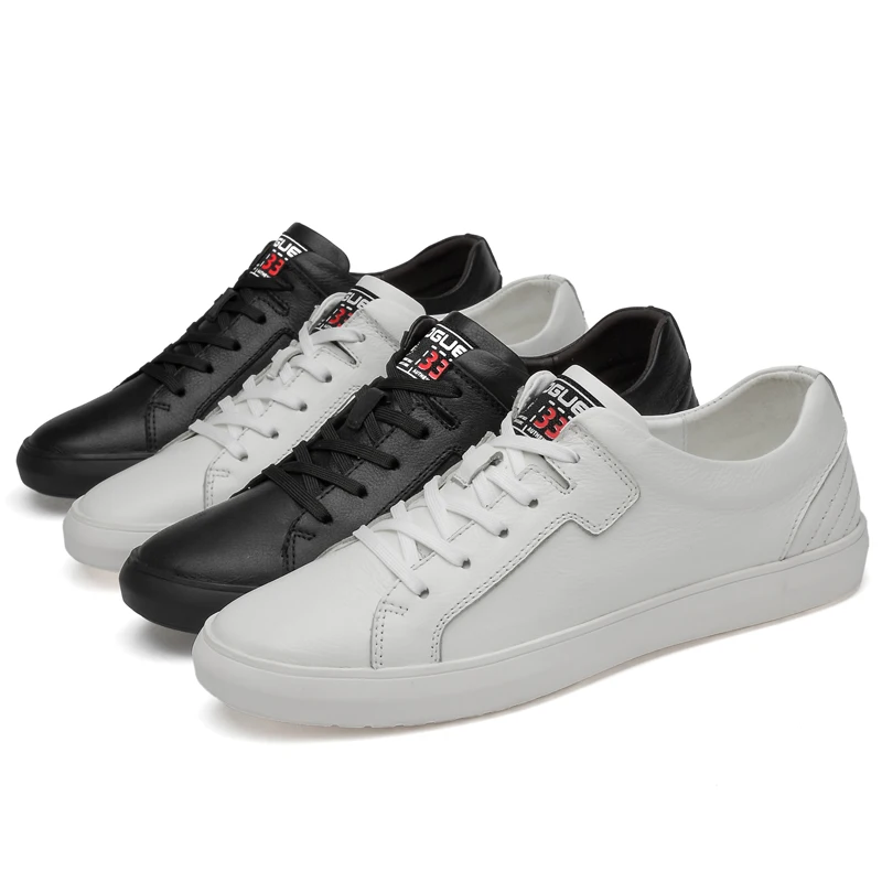 

2021 Fashion Men's Vulcanized Shoes Casual Genuine Leather Classics Black White Shoe Man Lace Up Platform Shoes For Men Sneakers
