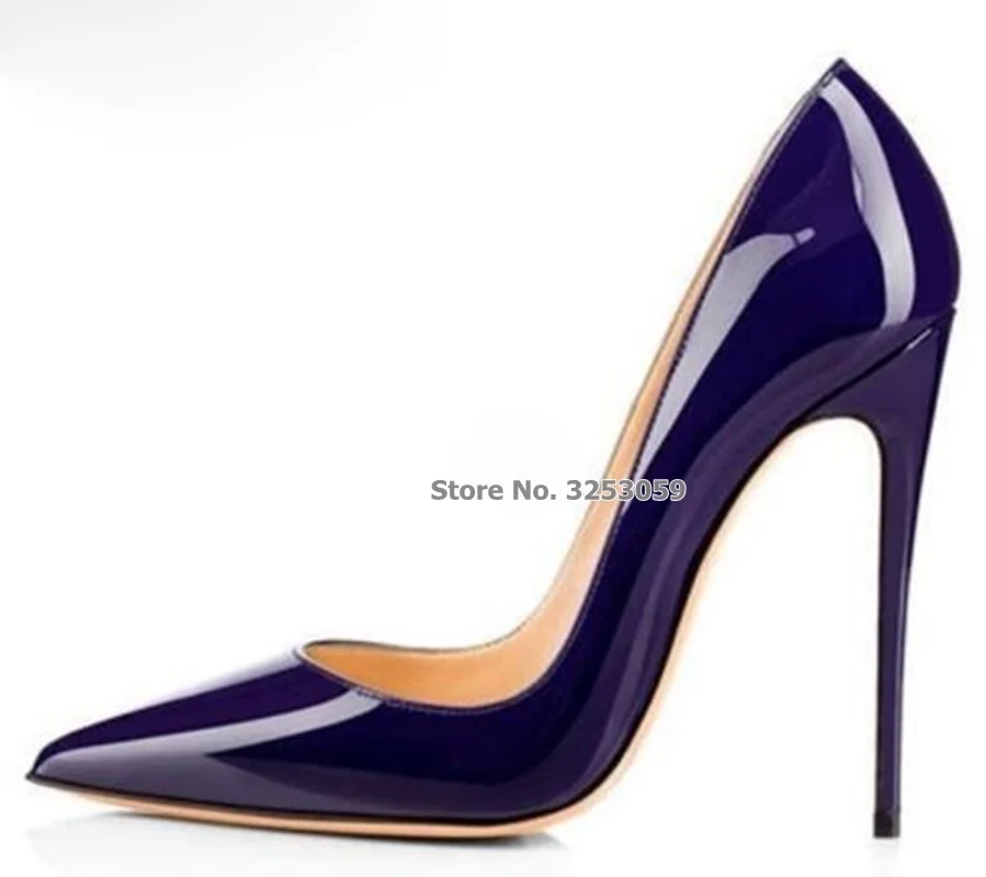 

ALMUDENA Luxurious Royal Blue Gold Patent Leather Pointed Toe Pumps Slip-on 12cm Ultra High Heels Wedding Shoes Dropship