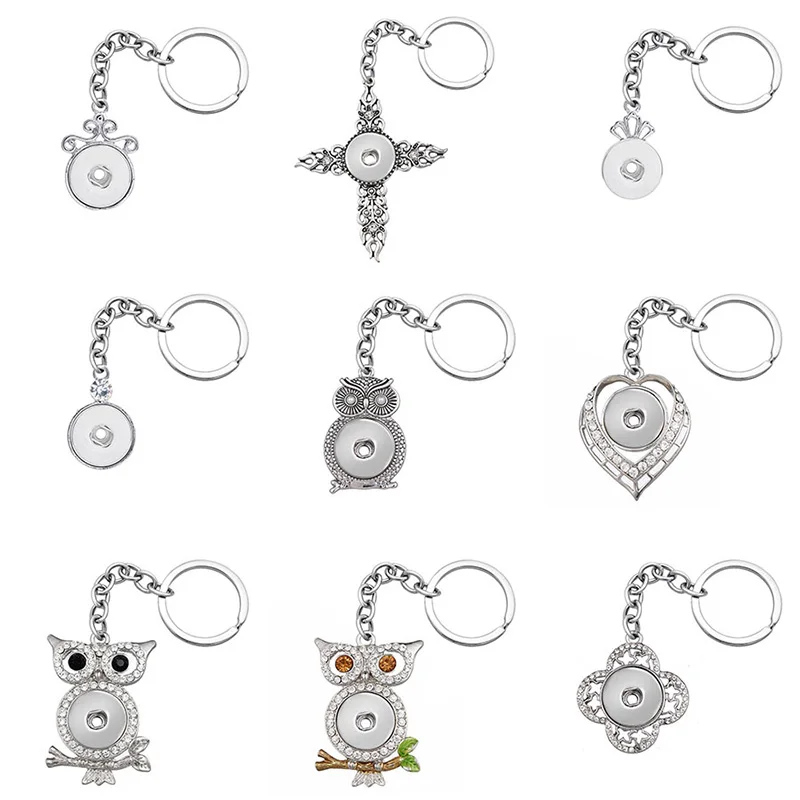 

Fashion Beauty Owl Cross Heart flower rhinestone snap key chains fit 18mm snap buttons DIY snap jewelry XL0090 Gift