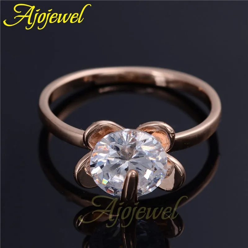 Женское кольцо с цветком Ajojewel обручальное из розового золота цирконием Прямая