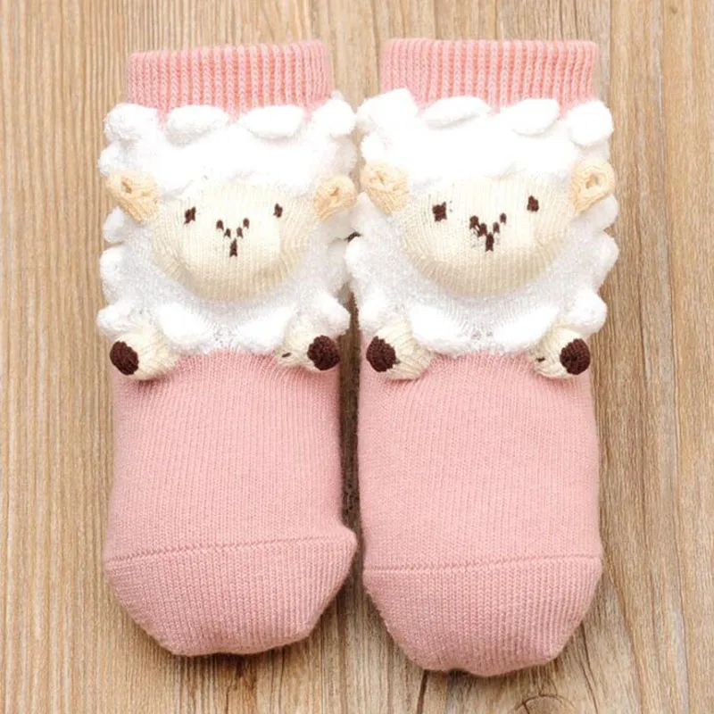 Pink sheep Новые носки для малышей с 3D рисунком животных милые Нескользящие носки-тапочки для малышей - Цвет: Pink sheep