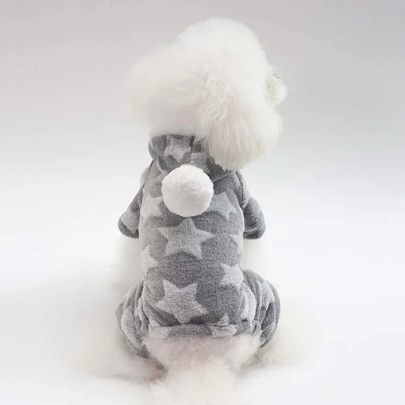 Thick Warm Flanner Dog Pajamas Yorkie Clothes for Small Dogs Winter Jumpsuit Bodysuit Hooded With Ball Puppy Onesies | Дом и сад