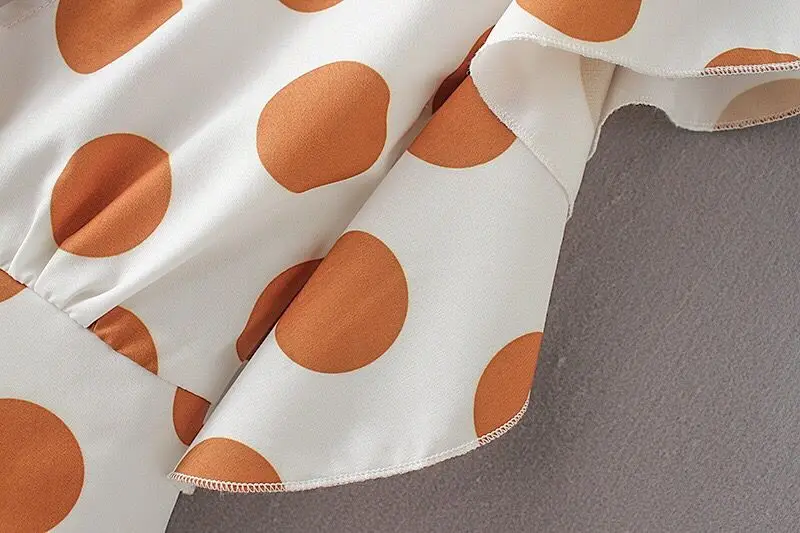 Рубашка с коротким рукавом в ретро стиле принтом горошек рюшами бабочками для