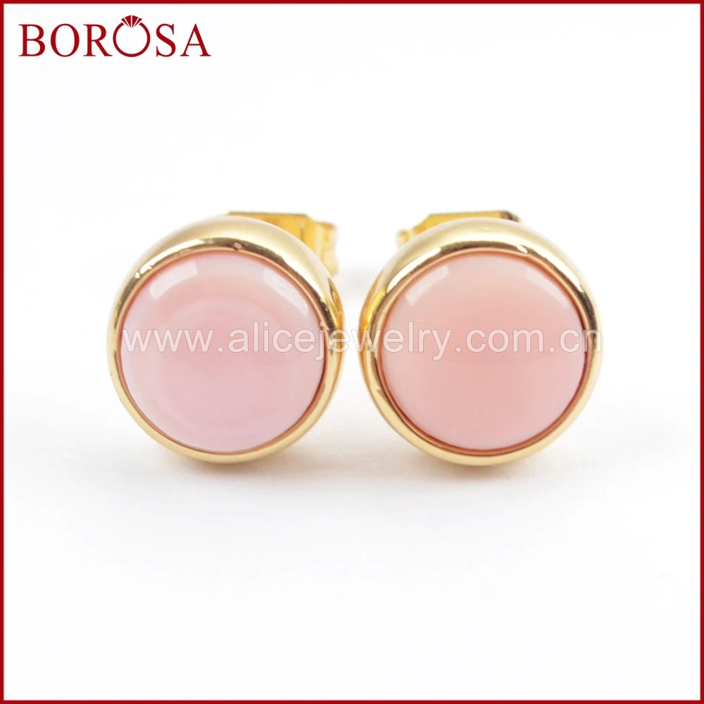 

BOROSA New Fashion 5Pairs Natural Stone Gold Color Round Multi-kind Bezel Earrings Druzy Stud Earrings Jewelry for Women ZG0259
