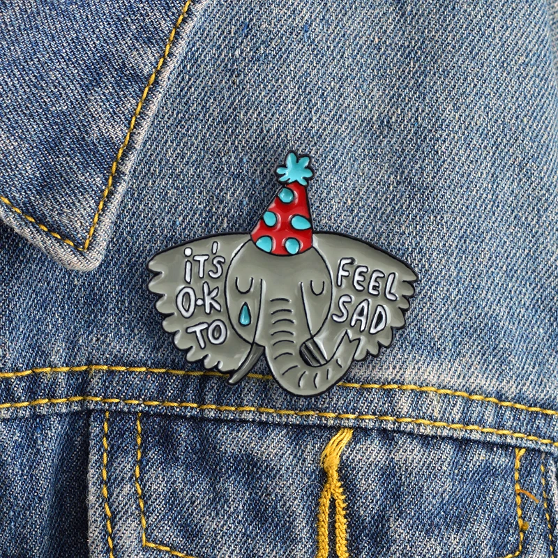 2 pieces of set Enamel Brooches Cat in red Kimonos sad elephant clown hat Happy Smile Sad Pins badge Jewelry gifts for kids | Украшения и