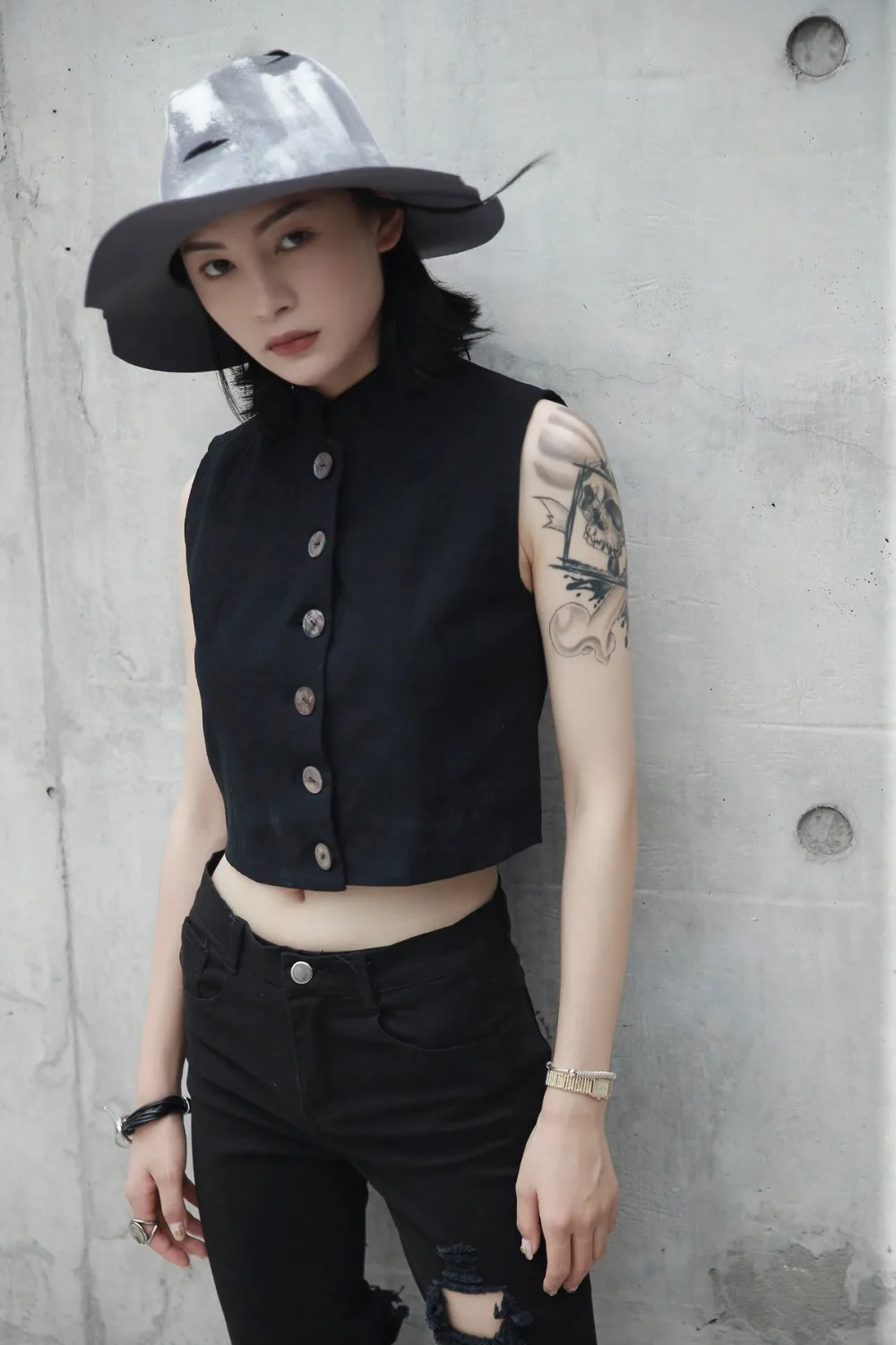 Cakucool Для женщин натуральный хлопок Безрукавки для темно-черный белый цвет