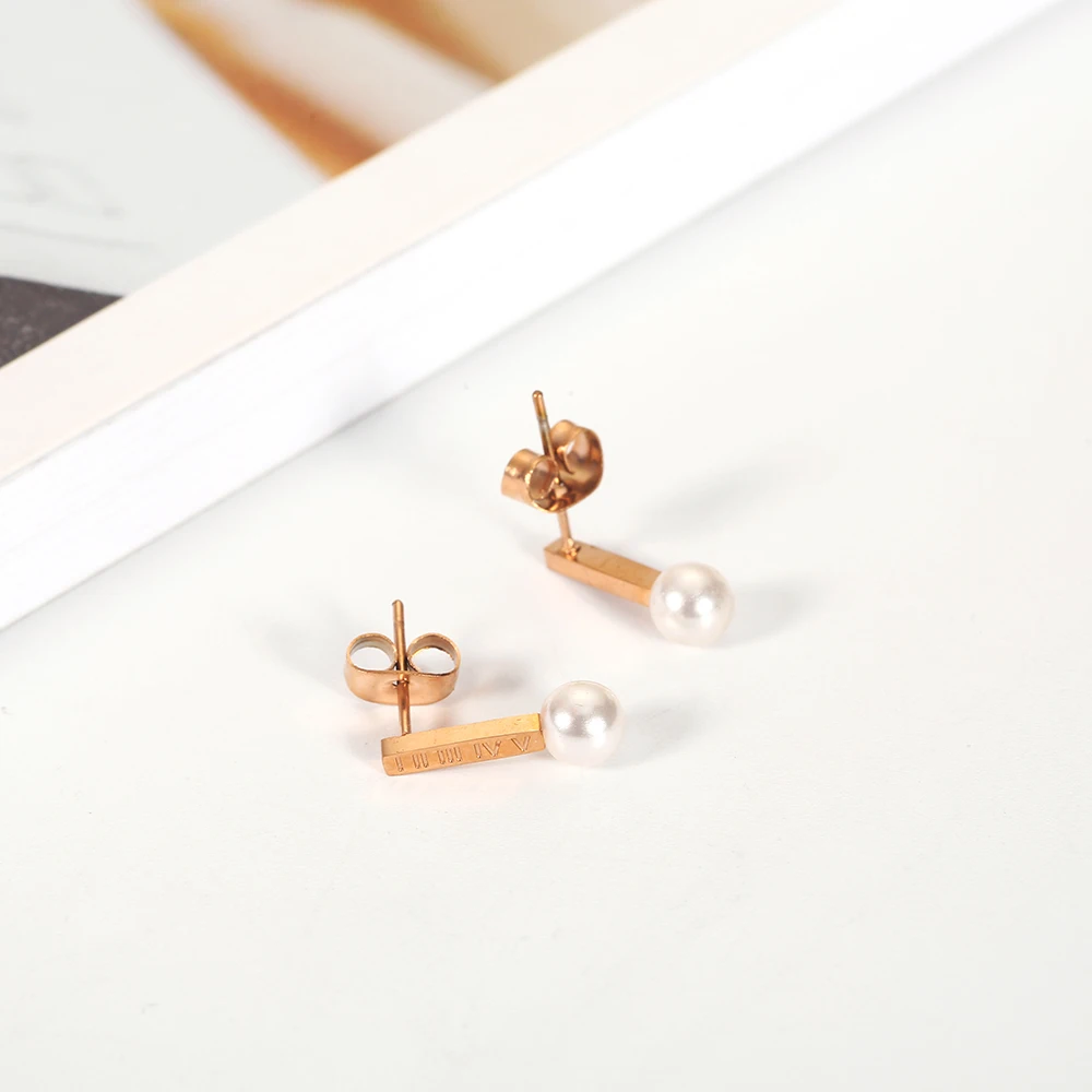 Stainless Steel Jewelry Woman Vogue 2019 Charm Rose Gold Pearl Earrings Fine Accessories Small Stud For Women |Серьги-гвоздики| |