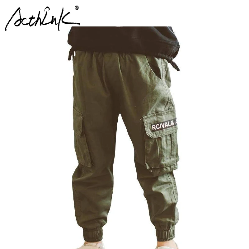 

ActhInK New Arrival Kids Spring Cargo Pants Boys Military Cargo Pants Boys Army Green Pencil Pants Letter Printed Boys Trousers