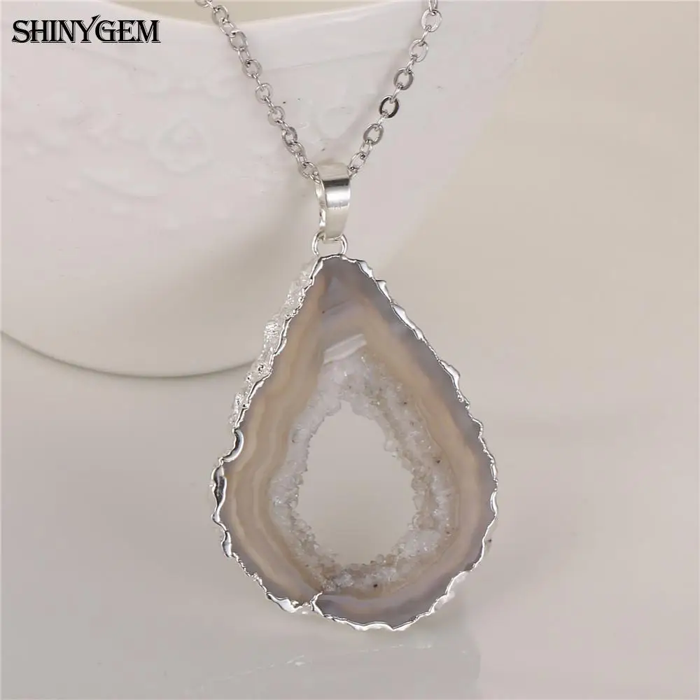 ShinyGem 20-40 мм Роскошный Золотой/Серебряный цвет бразильский неправильный натуральный черный коричневый Агаты ожерелье и серьги Ювелирные наборы для женщин