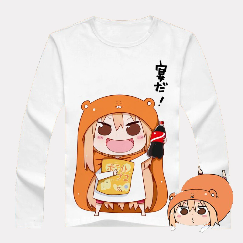 Himouto! Umaru-Чан Симпатичные Doma umaru печатных Футболки с длинным рукавом Повседневное футболка Топы корректирующие осень футболки