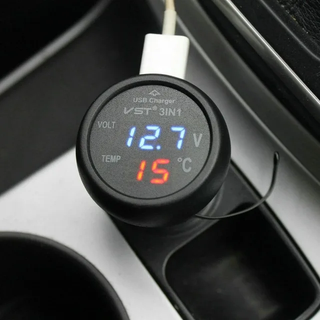 Blue red light VST автомобиль 3 в 1 многофункциональное автомобильное USB зарядное устройство термометр Вольтметр цифровой измеритель монитор 2.1A USB зарядное устройство для мобильного телефона - Название цвета: Blue red light