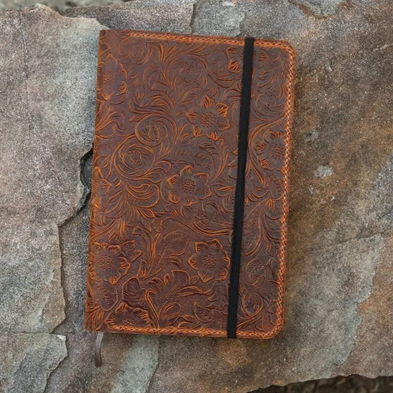 Women flower embossing real genuine Leather cover case for Leuchtturm 1917 Medium A5 Notebook JOTTBOOK travel notebook | Багаж и сумки