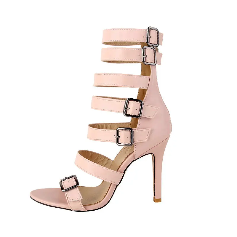 Сандалии женские на высоком каблуке босоножки-гладиаторы молния открытый носок