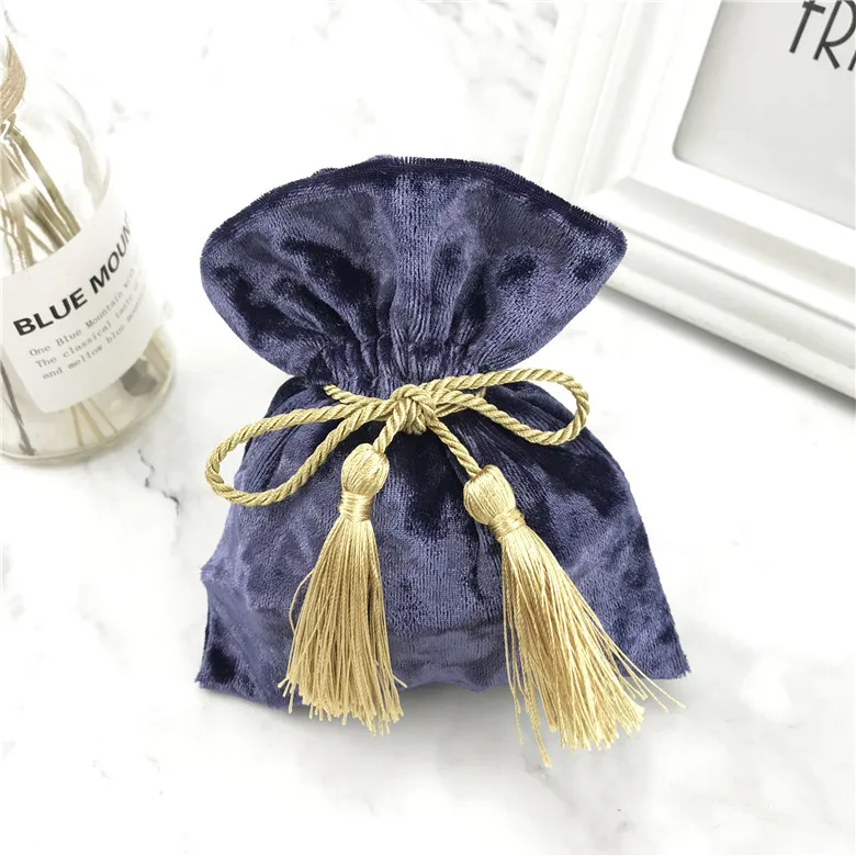 Purple Gold 9,5x12 см фиолетовые золотые бархатные сумки на шнурке с кисточками бежевые золотые свадебные бархатные сумки для конфет изысканные сумки для упаковки ювелирных изделий - Цвет: Purple Gold