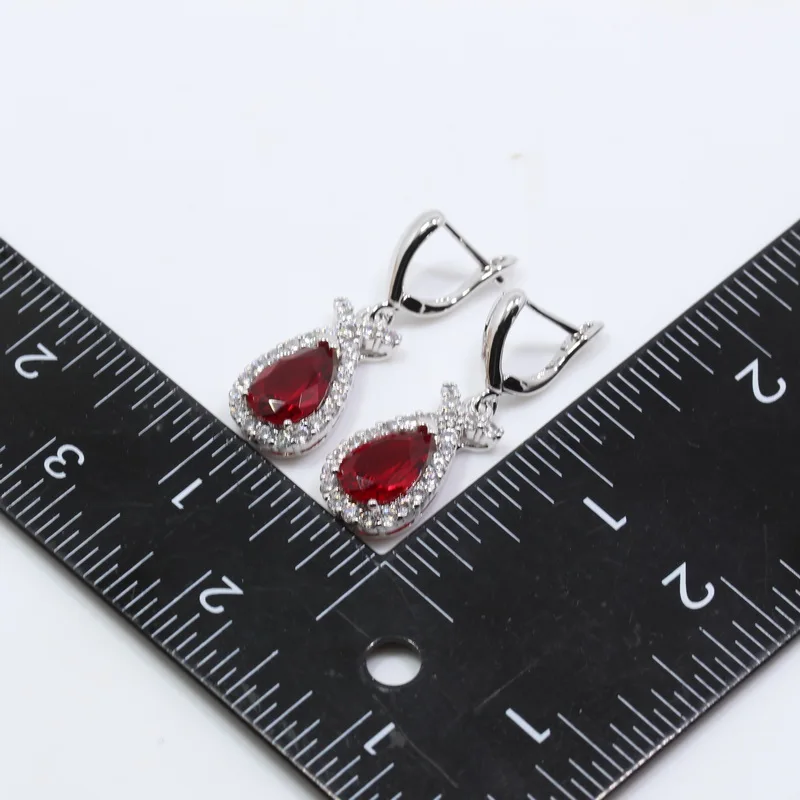 Ювелирный Набор серебряного цвета красный гранат кольцо с белым цирконием