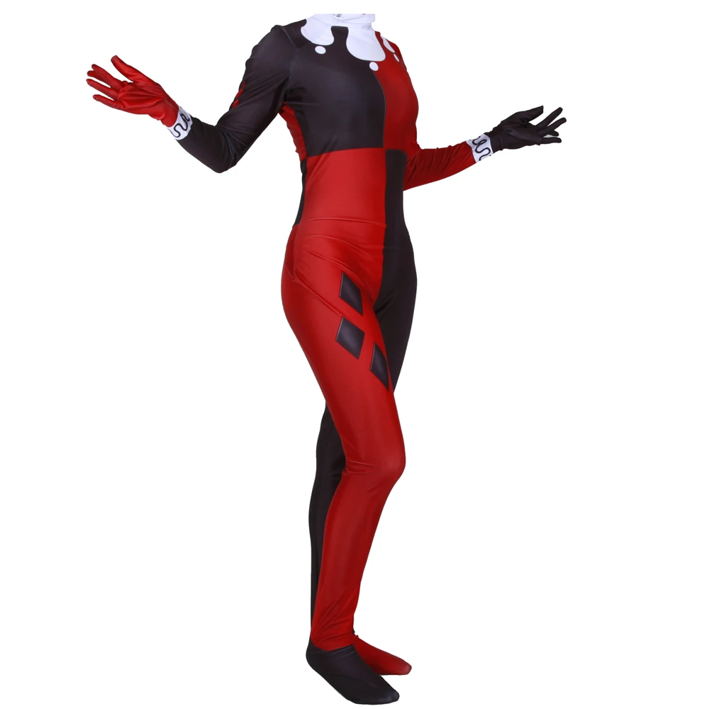 Для женщин девочек Harleen Quinzel Косплэй костюм супергерой Zentai Боди Комбинезоны для